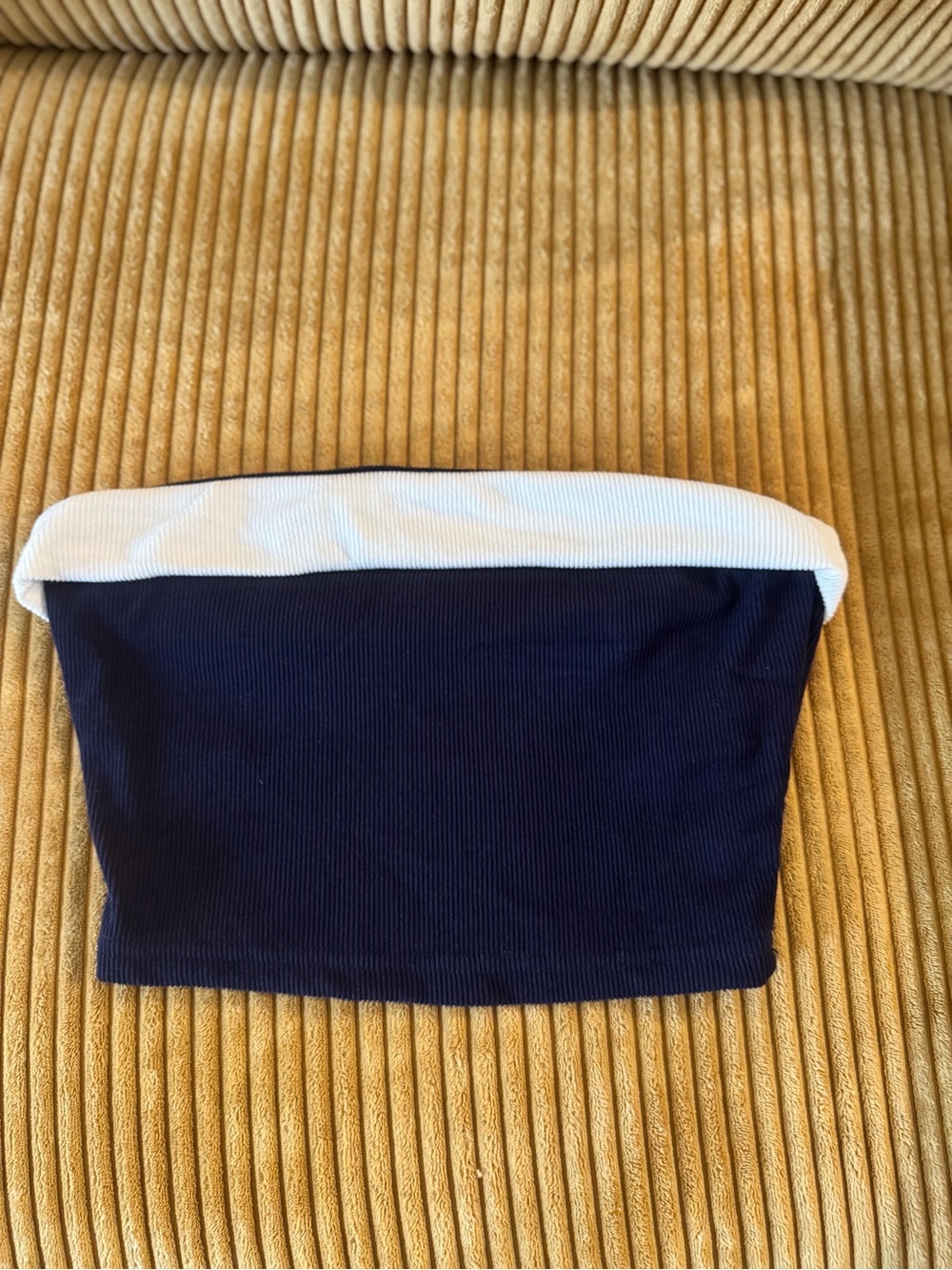 NWT Forever 21 Navy Blue Ribbed Tube Top w/ White Trim - Size XS